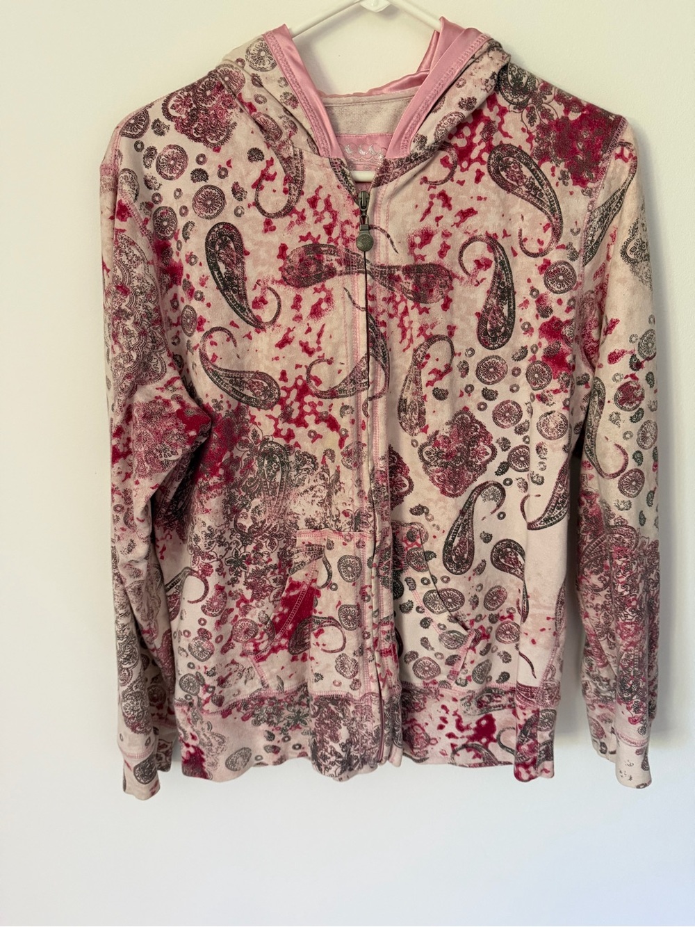Justice girls Pink Paisley Zip-Up Hooded Jacket